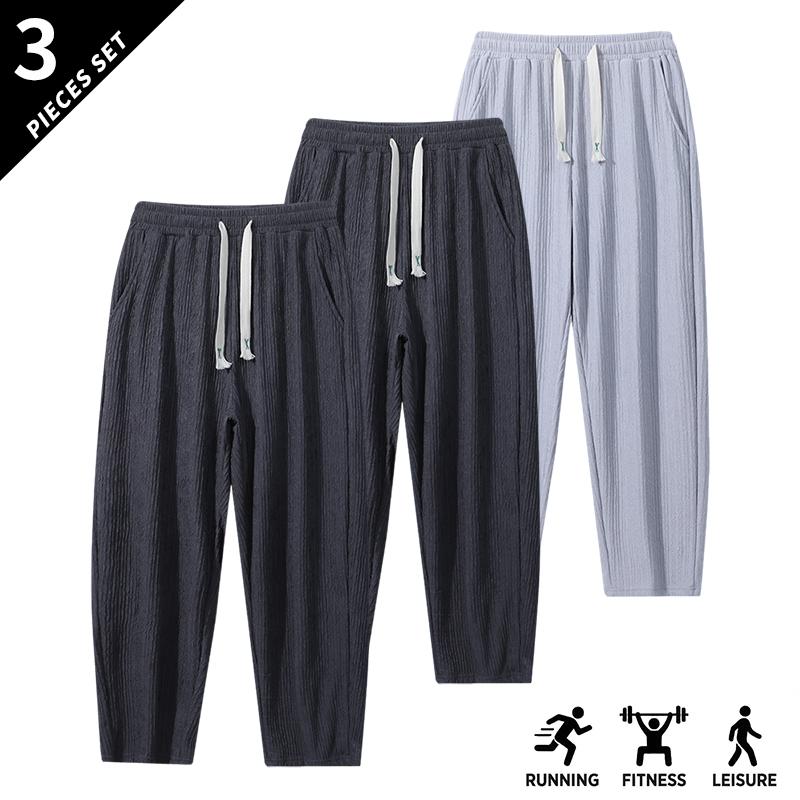 3-pack men’s fashion loose casual pants; all-season straight-leg wide-leg trousers; corduroy fabric with elastic waistband and drawstring sports casual pants; solid-color men’s pants suitable for everyday casual wear, sports, and outdoor activities; ideal