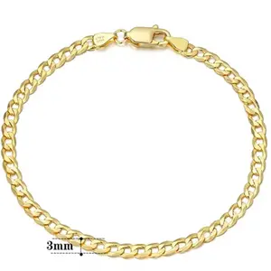 18K Gold Cuban Link Curb Chain Bracelet – Diamond Cut 925 Sterling Silver