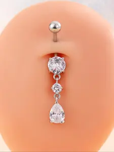 Cubic Zirconia Water Drop Belly Ring, Belly Button Rings, Stainless Steel Navel Piercing High Quality Fashion Body Jewelry Gift for Men Women, Punk Style Body Accessory, Body Jewellery