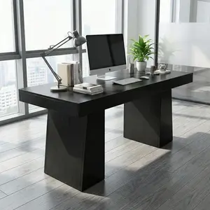 [NEW PRODUCT - FLASH SALE] Garvee 55" Executive Desk, Mid-Century Modern Home Office Desks with Double Trapezoid Base, Wood Computer Desk Business Furniture Workstation Writing Table Conference Table, Black