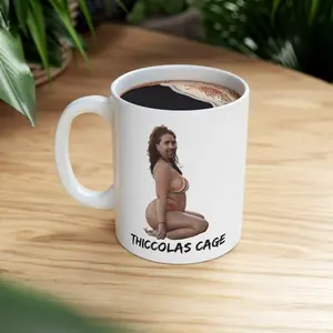 [Sale Up To 50%] Thiccolas Cage Mug Nicolas Cage Funny Actor Mug Gag Gift White Elephant Funny Mug Secret Santa Ugly Mug