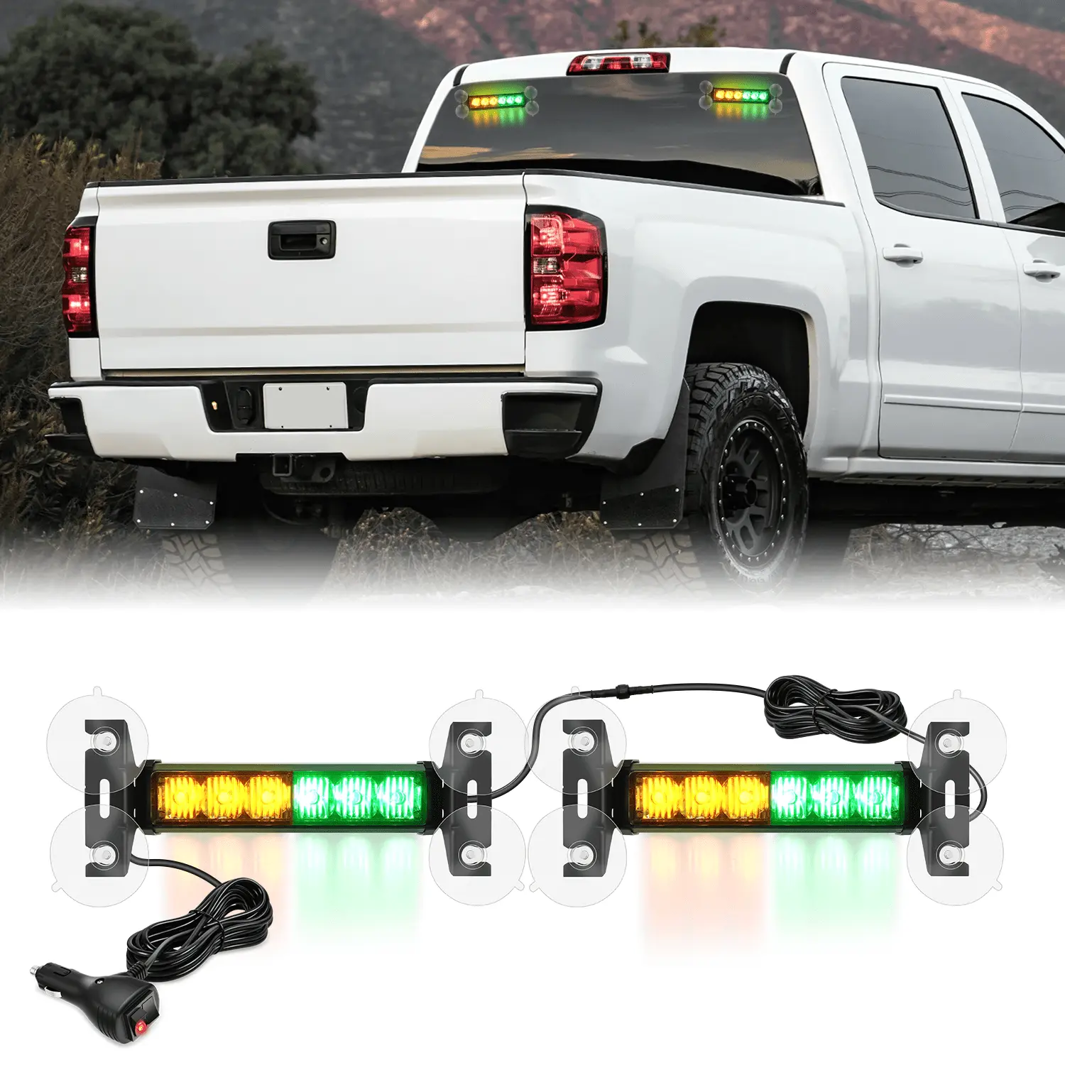 Nilight 12LED Strobe Traffic Advisor Light Bar 2 in 1 Amber Green Dash Working Safety Flashing Lights Front/Rear Windshield Construction Lights for Trucks Cars Plow Police Vehicles