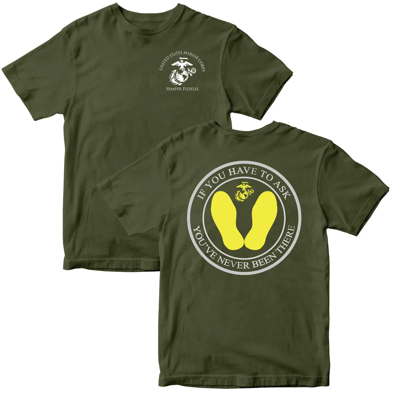 USMC Yellow Footprints Marine Corps T-Shirt, Official United States Military Boot Camp Graphic Tee, Vintage Parris Island San Diego Veteran Pride Shirt Unisex