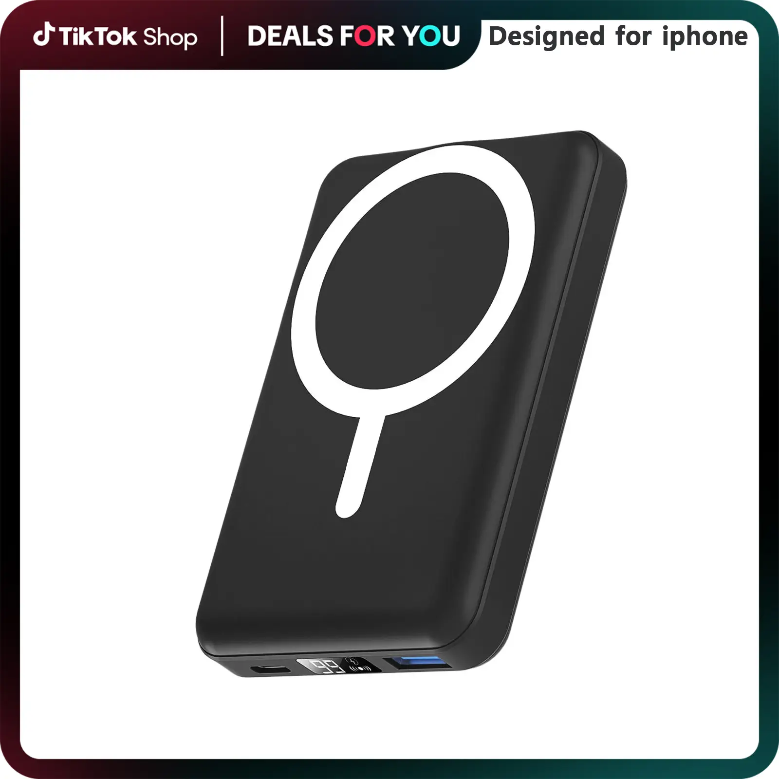 Podoru 10000mAh Magnetic Power Bank, for MagSafe Battery Pack Portable Fast Slim Charger and Type-C Cable, Wireless for iPhone 16/15/14/13/12 Series