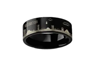 Engraved Super Mario Bros Pixel Level Game Black Tungsten Ring - 8mm