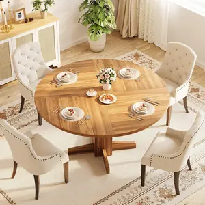 Walnut Round Dining Table for 4-6 People,Circle Dining Table, 47 Inch Farmhouse Kitchen Table with Sturdy Pedestal Base,Finish Circle Table for Dining Room, Living Room, Apartment