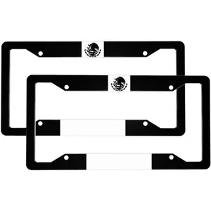 Black Mexican Flag 2pcs Aluminum License Plate Frame 4 Round Hole License Plate Holders with Screw Caps Cover Set for Us Vehicles Car Accessories 12.2x6.3 Inch