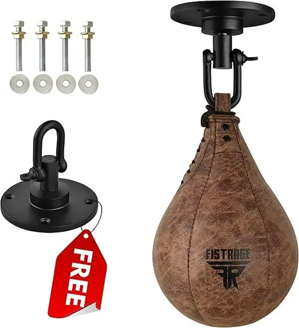 Premium Leather Boxing Speed Ball Punch Bag Kit - Fast Rebound, Balanced Design, Durable Construction, 1×Heavy-Duty Stainless Steel Swivel, 360° Rotation, Swivel Mount, All Levels Home Gym Equipment