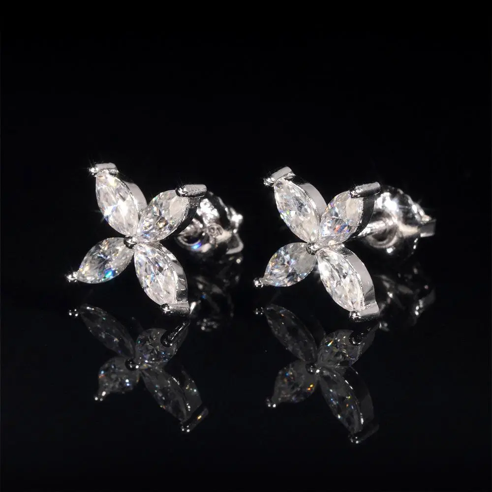 Flower Stud Earrings, S925 Sterling Unisex Hip-Hop Style Jewelry for Casual Wear, GRA Certified Gemstones with Lasting Brilliance, Female, Adults, Never Fade Or Change Color, D Color Vvs, Round Moissanite, Men/Women, Metal Plated Gold, Synthetic Diamond,,