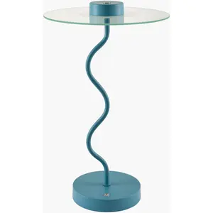 Soft Aqua Blue Modern Table Lamp with glass details for bedside or console tables