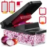 Geedel 4-in-1 BPA-Free ABS Steel+Plastic Kitchen Vegetable Chopper with Container - 4 Blades Option, Smooth Pro Dicer, Cutter, Grater, Fruit Vegetable Slicer, Cabbage Shredder for Salad, Cooked Ham Prep, Father's Day Kitchen Utensil Gift,familyfun