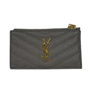 Pre-owned Yves Saint Laurent Leather Small Leather Goods YSL Cassandre Card Case Grey Y26050343