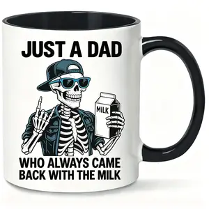 Reusable Coffee Cups Funny "Always the Milkman Dad" Reusable Coffee Cups for Men - Milk Delivery Joke Gift Suitable for Father's Day, 1pc 11Oz Ceramic Mug with Milk Carton Design