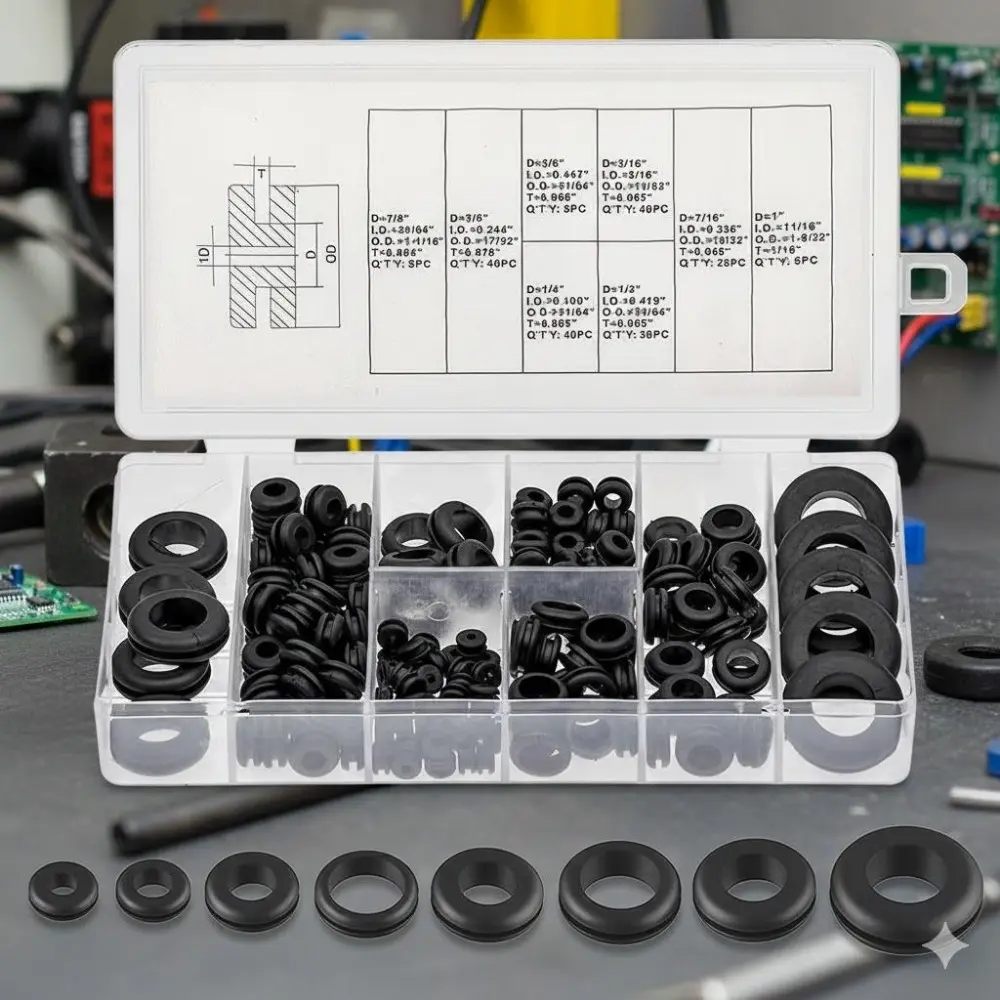 Rubber Gasket Seal Kit for Electrical Cable & Water Pipe Connections | Complete Set with Multiple Sizes | Ideal for Home, Office, Industrial DIY Repairs & Sealing Projects