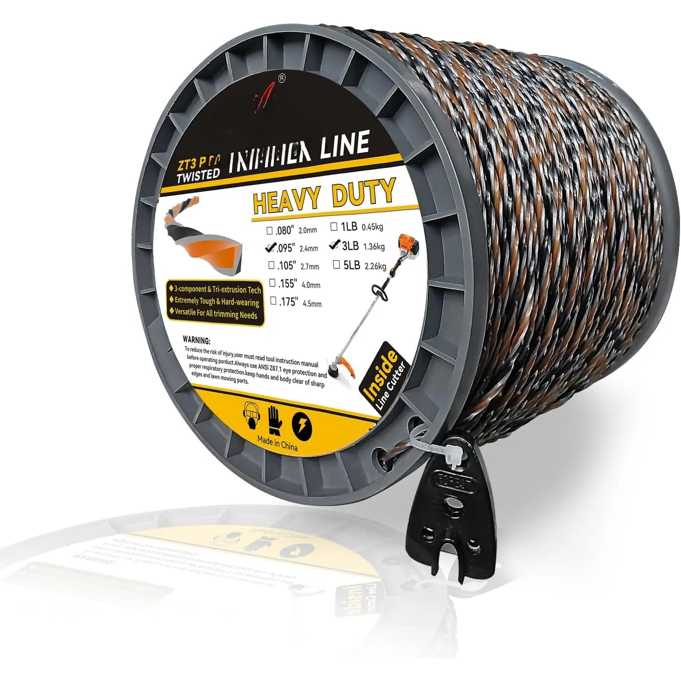 3-Pound ZT3 Pro Hevy Duty Dimond .095-Inch-by-1122-ft Twisted Trimmer Line Spool,3-Component Tri-Extrusion 2.4-mm-by-342-meter Weed Eter String