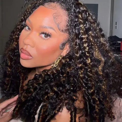 Burmese Curly Half Wig Human Hair P1B/30 Kinky Curly 3 In 1 Half Wigs for Women T1B/4 1 Seamless Flip Over Glueless Wigs Human Hair with Drawstring Beginner Friendly Headband Wig for Women Daily Wear
