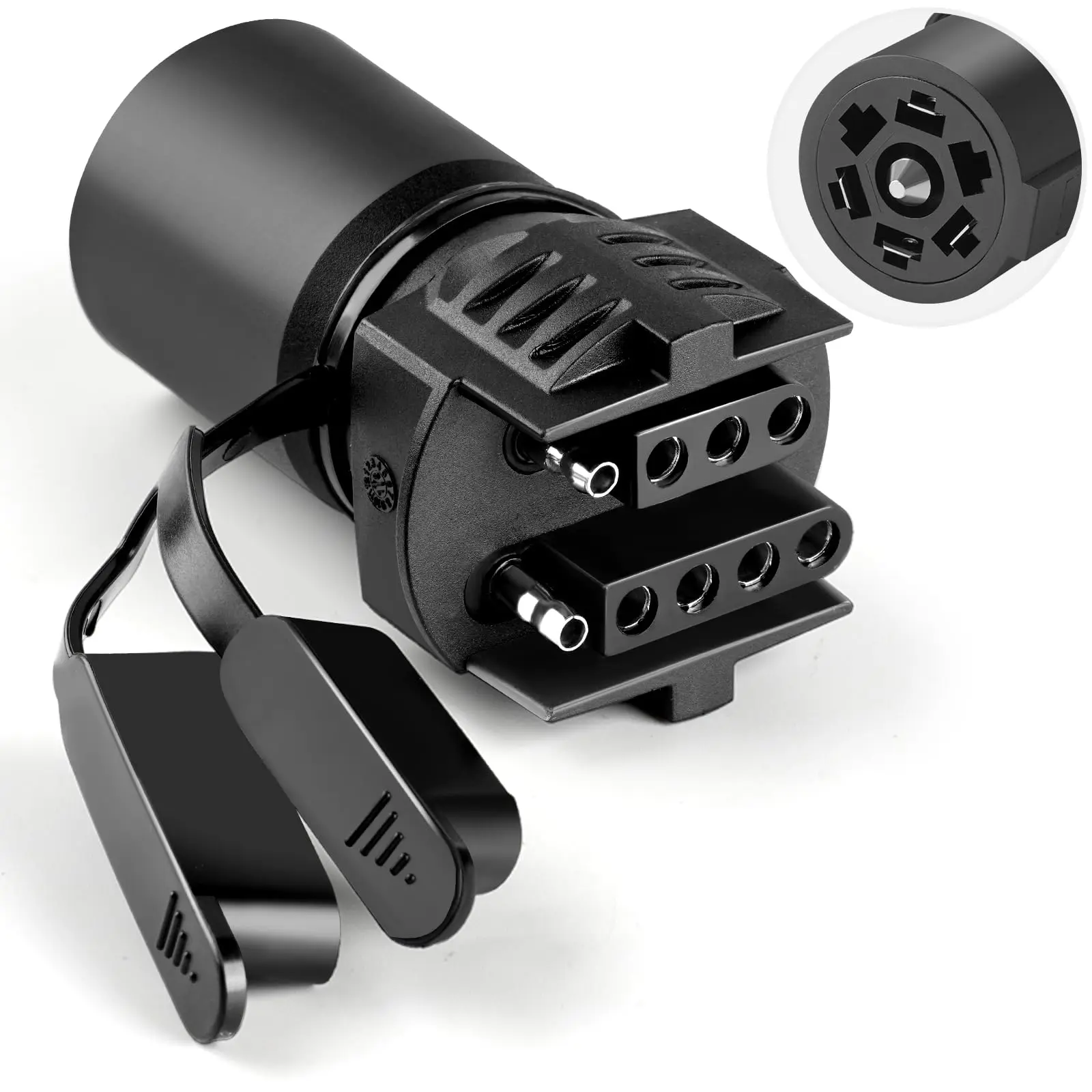 7 Pin Trailer Plug Adapter with Rain Cover: 2 in 1 Design - 7 Pin to 4 Pin Trailer Adapter & 7 Pin to 5 Pin Trailer Light Plug Adapter - 2024 New