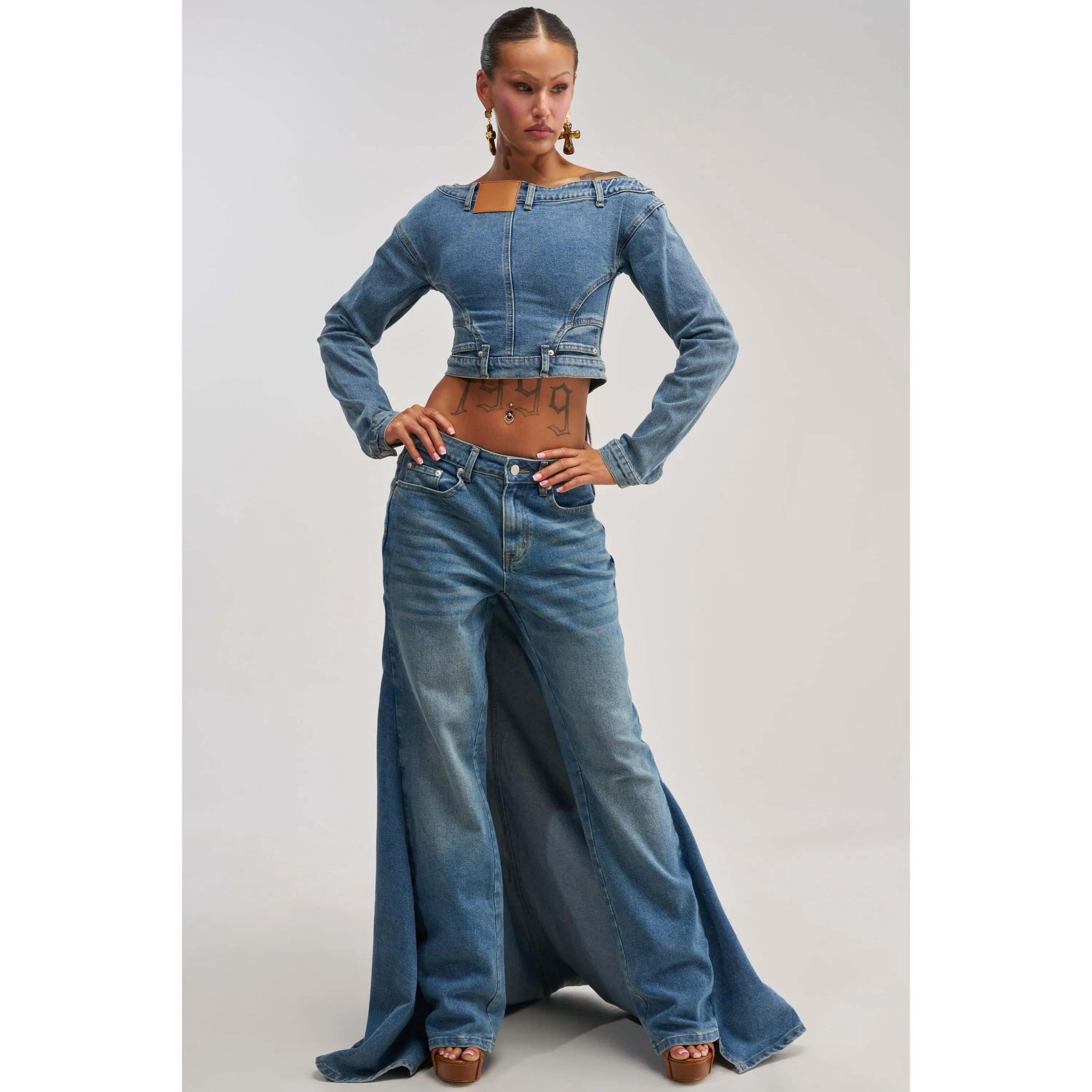 SHAKE IT OFF DENIM PANT WITH SKIRT ATTACHED