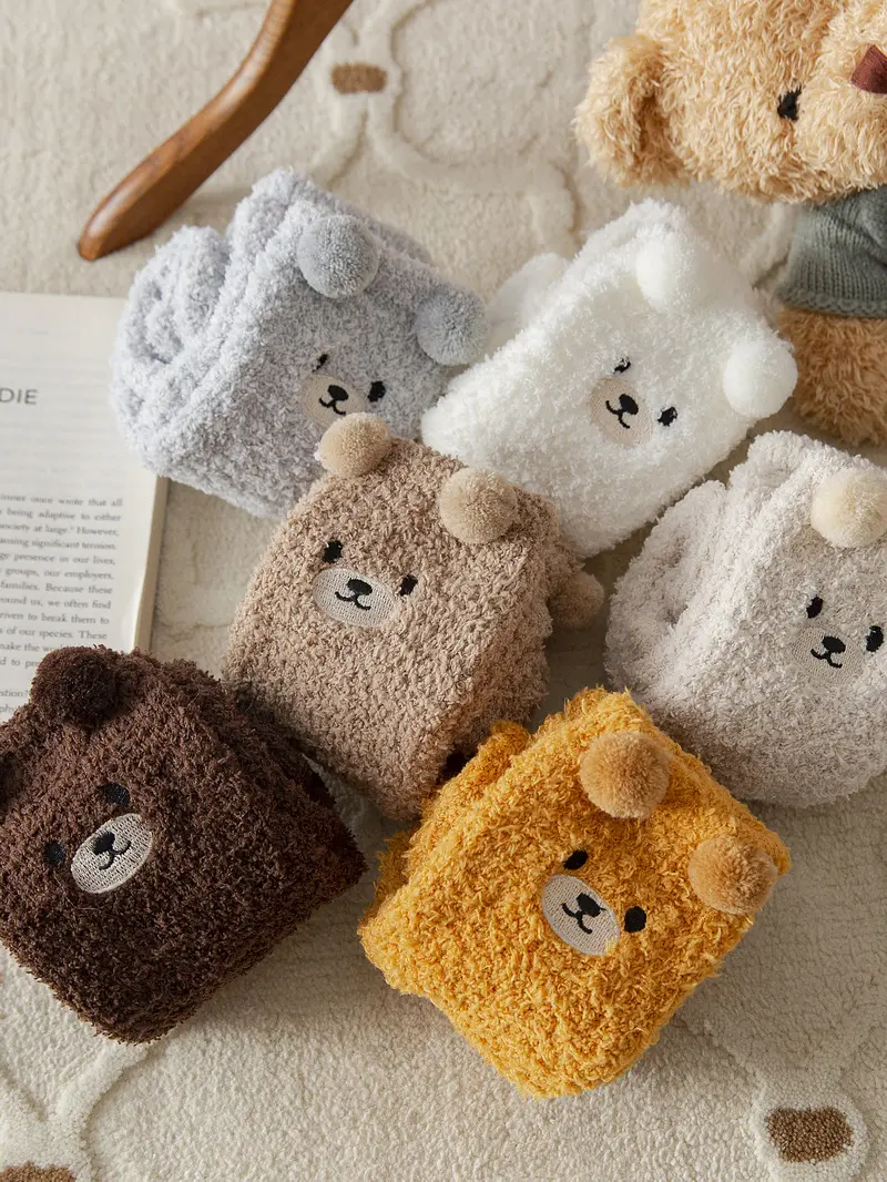 BOTD. Bear Head Simple Women's Cozy Sleeping Socks - Womenswear Fluffy Heart color