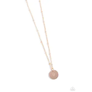 Initial Elegance - Rose Gold - V - Letter Alphabet Short Necklace - Paparazzi