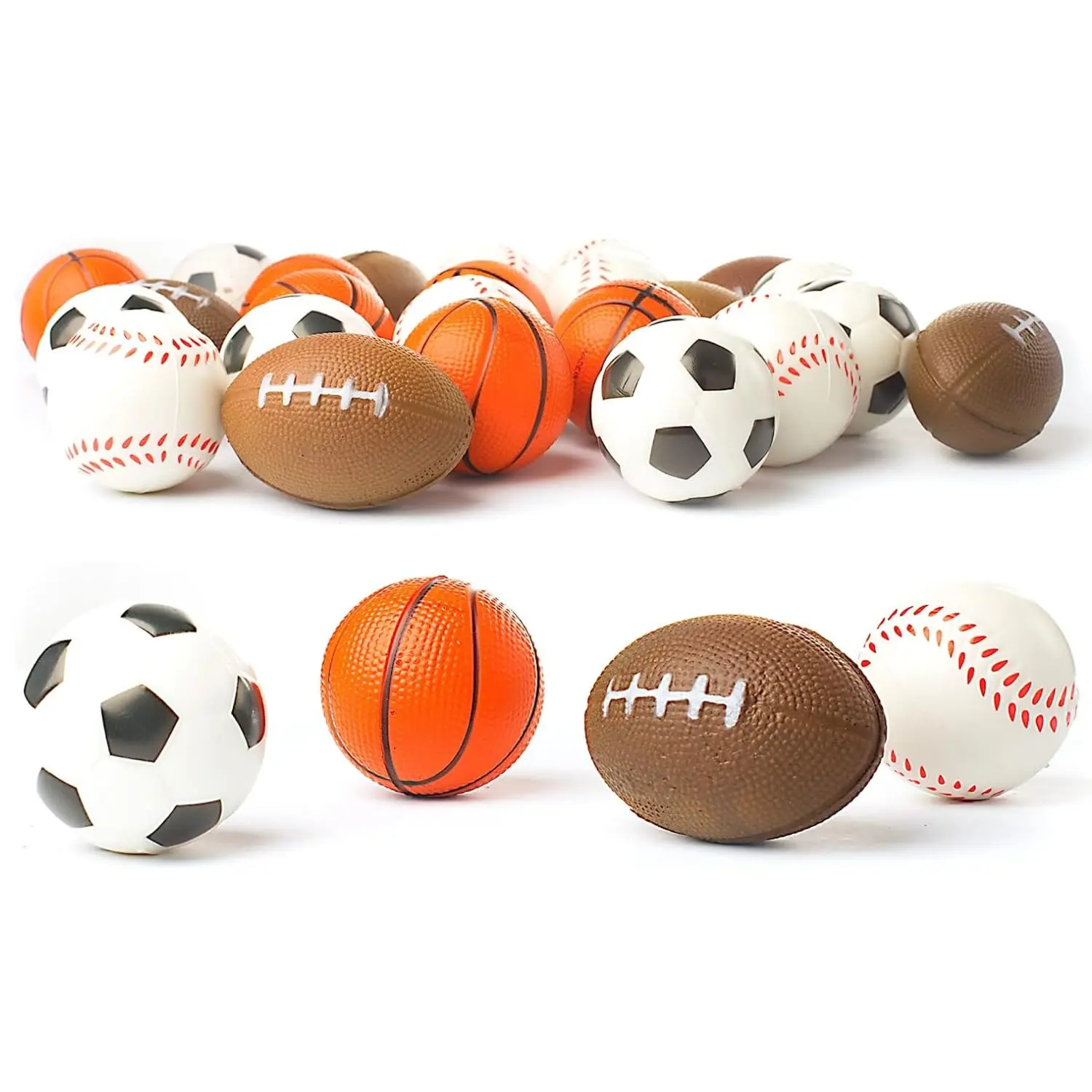 Set Of 24 Sports 2.5" Balls - Includes Soccer Ball  Basketball Football Baseball Squeeze For Party Favors Games And Prizes Stocking Stuffers Bulk 2 Dozen