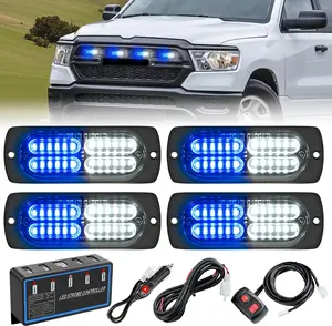 Nilight 4PCS LED Strobe lights 12V 24V Sync Feature Blue White 24LED  Hazard Warning Lights with Controller Hard Wire or Plug for Car Truck RVs Campers
