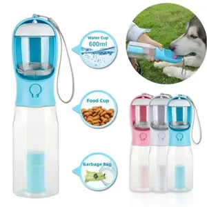Portable Cat & Dog Water Bottle, Food Feeder & Drinker 600ml Capacity, Multifunctional Design, Lanyard Included, Leak-Proof, Available in Turquoise & Pink