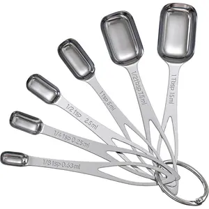 6 count Narrow Measuring Spoons Set, Stainless Steel Measuring Spoon Fits in  Jars, Metal Teaspoon Measuring Spoons, Rectangular Tablespoon, Long Measuring Spoons for Dry & Liquid Ingredients