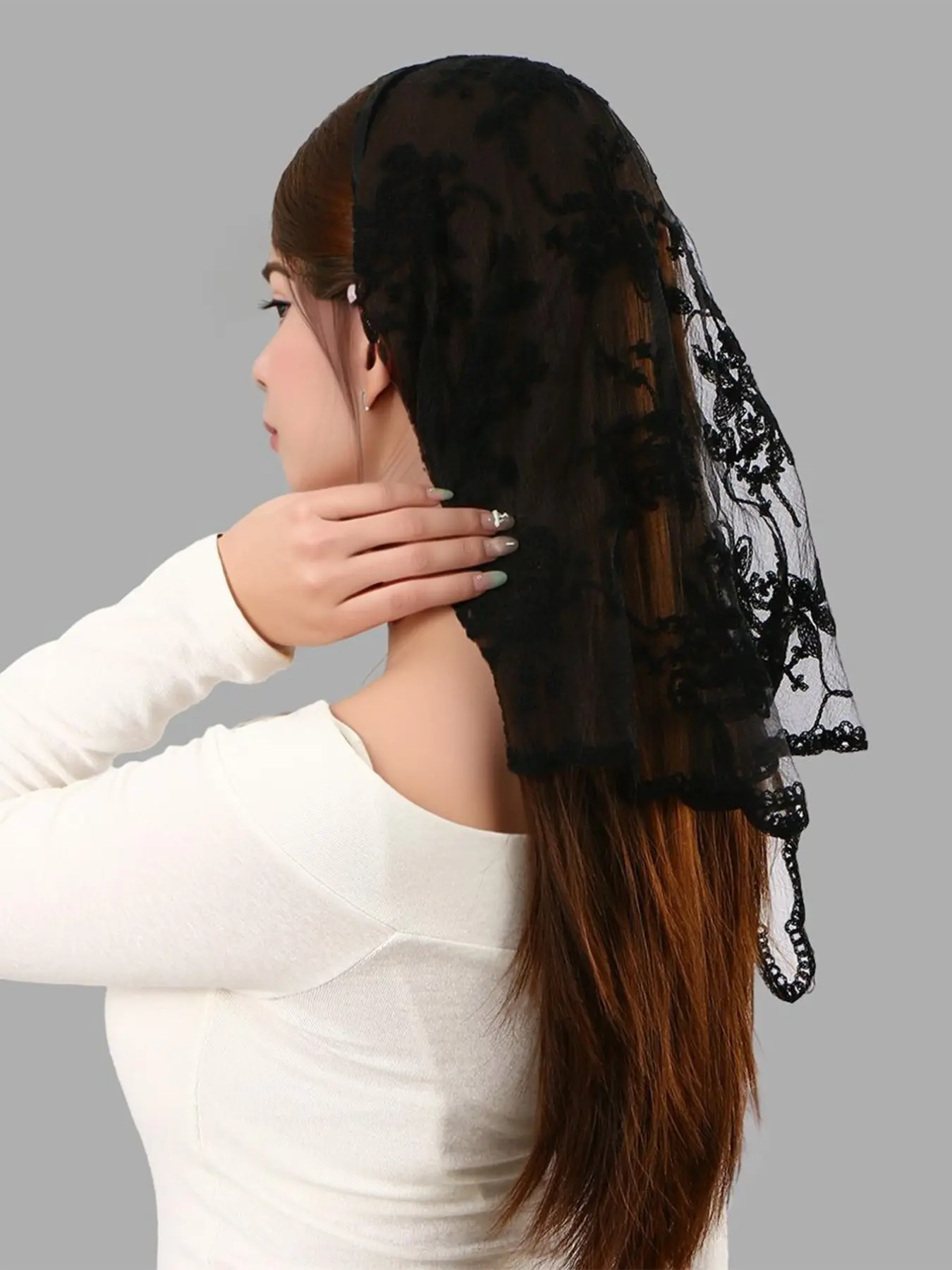 1pc Floral Embroidered Headband Hijab, Lightweight Hollow Sun Protection Hair Band, Easy Wrap Hijab for Daily Wear, Boho Style Fashion Headscarf