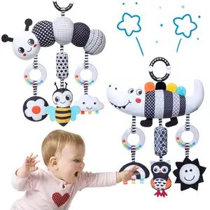 Crocodile, Caterpillar Bed Pendant, Car Hanging Toy, Baby Plush Toy With Three Detachable Sensory Toys, Soft Cartoon Hanging Rattle Toys, Rattle Maracas Sensory, Sensory Animal with Crinkle, Squeaky Wind Chime Pendant for Infant Baby Shower Gift