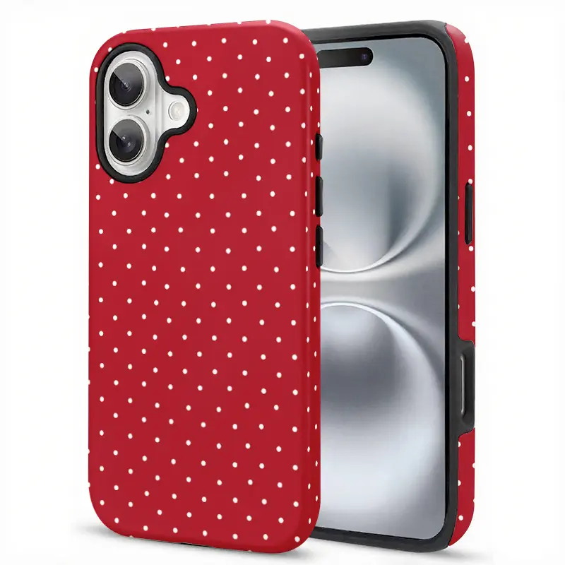 Cute Red Polka Dot 2-in-1 Glossy Cellphone Casing - Military-Grade Protection Accessories for iPhone 17,16 Pro Max,15 Plus,14,13,12,11 - Clear, High-End, Durable, Shockproof, Drop-Resistant Phone Case, Smartphone