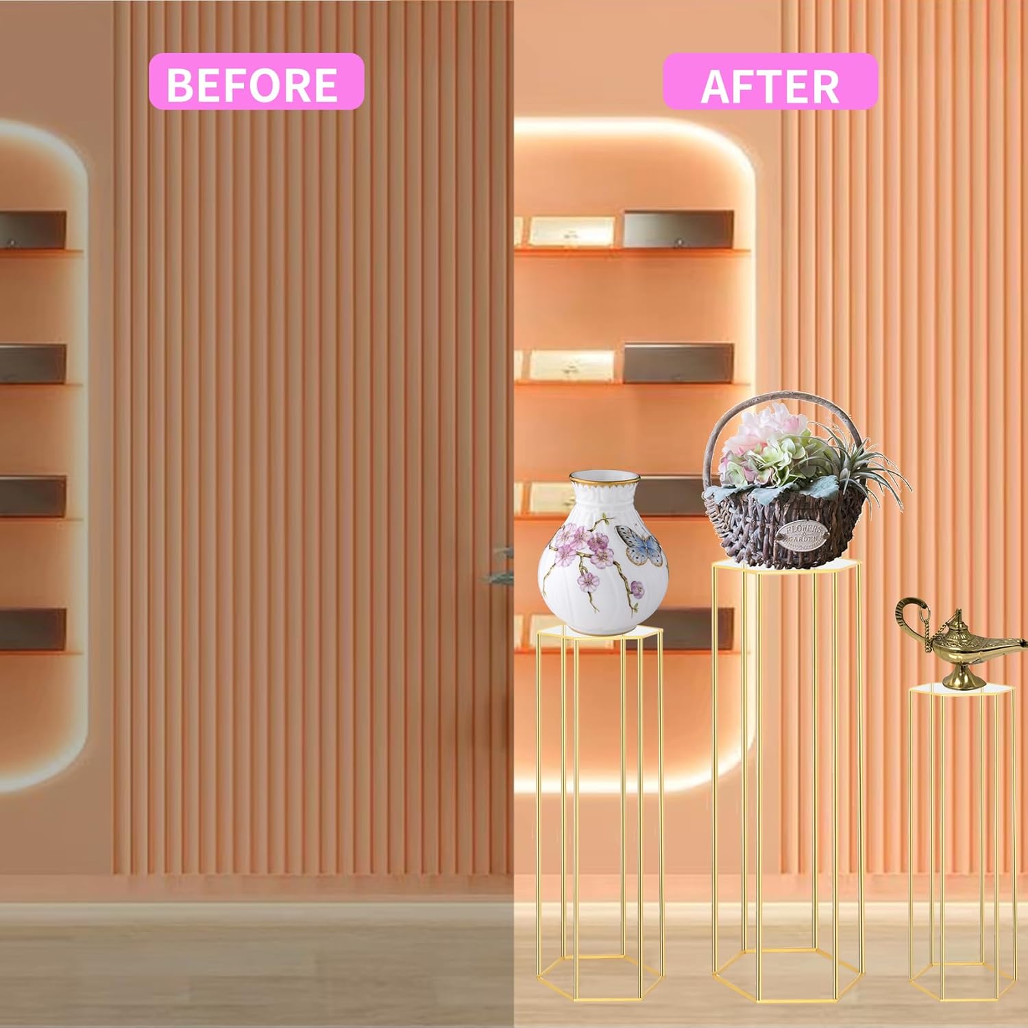 3PCS Cylinder Pedestal Stands for Parties, Hexagon Gold Metal Plant Round Cylinder Stands for Party Flowers, Display Columns Pedestal Stand Cylinder Tables for Vases Birthday Party Backdrop Decorations 3PCS Cylinder Pedestal Stands for Parties, Hexagon Gold Metal Plant Round Cylinder Stands for Party Flowers, Display Columns Pedestal Stand Cylinder Tables for Vases Birthday Party Backdrop Decorations