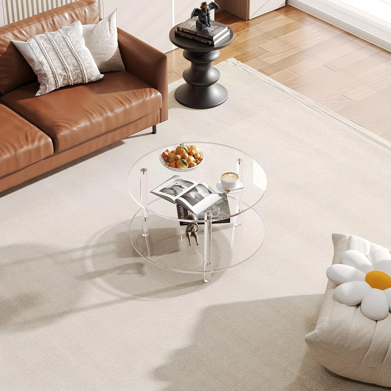 【2Pack 】ADISEN Modern Acrylic Detachable Bedroom Assembly,Modern Clear Acrylic Round Side Table,2 Tier Detachable End Table,13" Wide Drink Table for Small Spaces,Acrylic Coffee Table for Living Room, Bedroom,Study Room Round,Easy Assembly,Clear