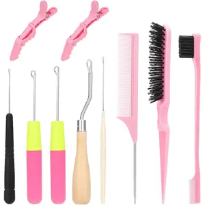 Crochet Hooks for Hair Set with 5 Crochet Needles, Edge Brush, Bristle Brush, Rat Tail Comb, 2 Gator Clips,Latch Hook for Passion Twist Crochet Hair Extensions