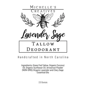 Handmade Tallow Based Deodorant Baking Soda - Lavender Sage Aroma Fragrance