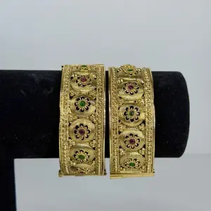 Bollywood/Desi Gold Look Openable Kada Bangles -  Set of 2 - Traditional look