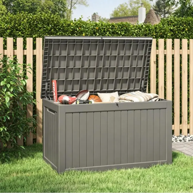 LHBcraft  230 Gallon Extra Large Outdoor Storage Box, Lockable UV Resistant Patio Deck Box, Waterproof Storage Container Usable as Seat