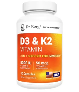 Dr. Berg Maximum Strength 7-in-1 Vitamin D3 K2 5000 IU | Naturally Derived D3 | 4X Lab-Tested & Verified | High Absorption Formula | K2 D3 Vitamin Supplement - 60 Capsules