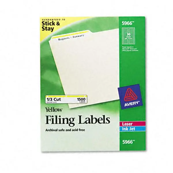 Avery 5966 Self-Adhesive Laser/Inkjet File Folder Labels - Yellow Border, Permanent Sticky Index Tabs - 1500 per Box, Adhesive Labels & Stickers, Permanent Labels & Stickers