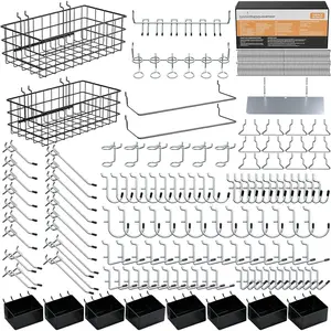 Pegboard Accessories Organizer Kit - 238 Count Peg Board Hooks, Baskets, Paper Towel Holder for 1/8 and 1/4 Inch Pegboard Tools, Garage Wall Storage