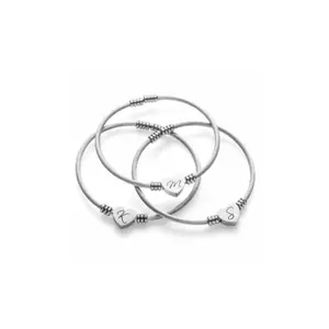 Silver Stainless Steel Heart Initial Bracelet Bangle