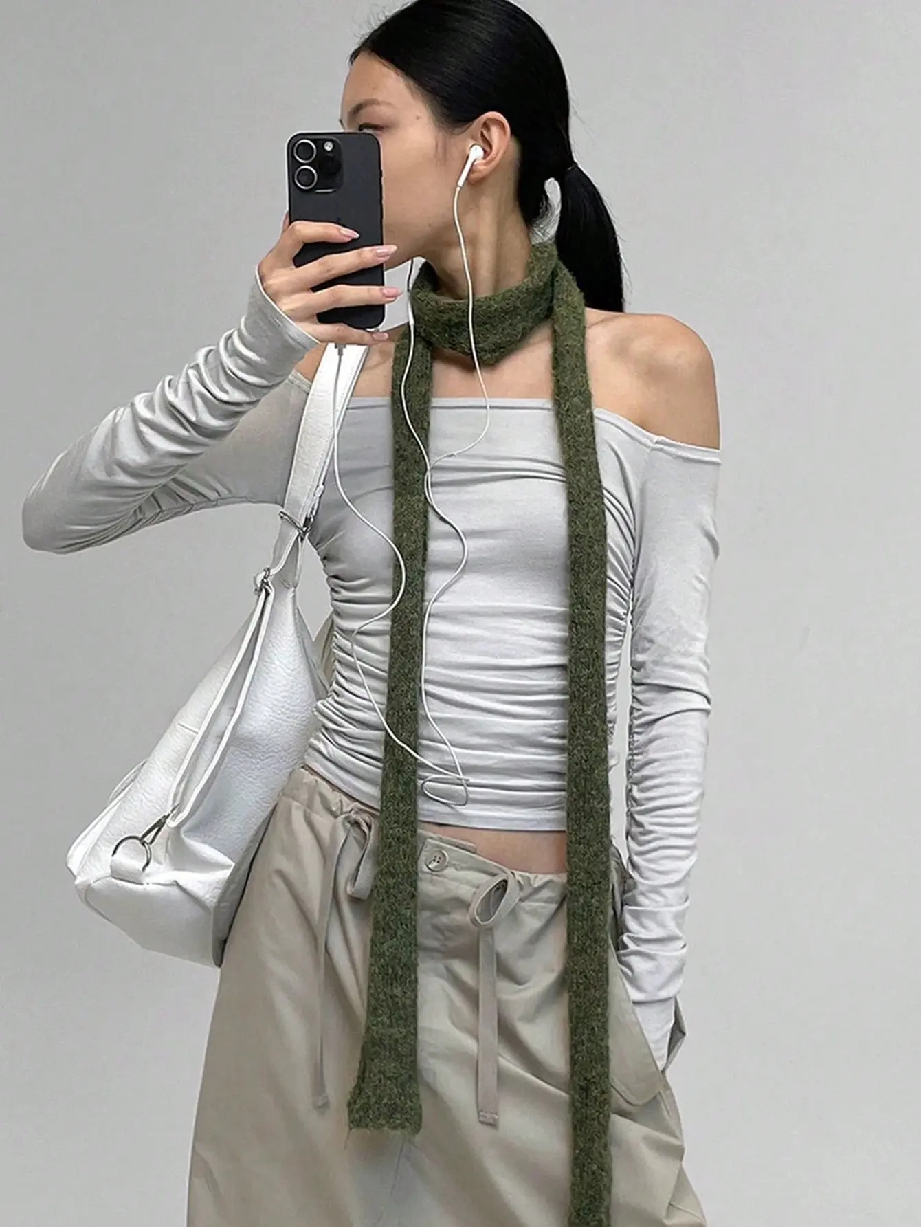 Stylish Women's Thin Long Scarf - Lightweight Narrow Neck Wrap with Slightly Rolled Edge