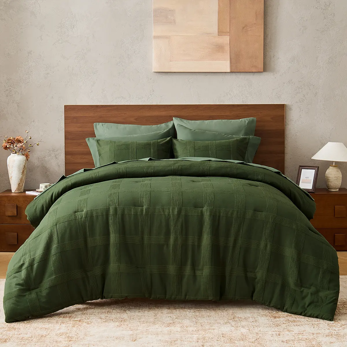 BIAB Minimalist Woven Stripe Comforter Set - Soft Neutral Textured Bedroom Bedding Set, Easy-Care Bedding Collection, Textured Bedding Set