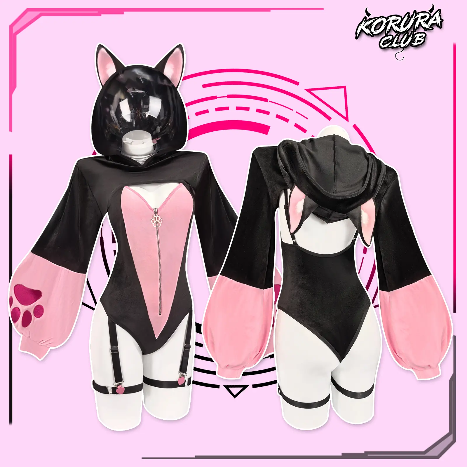 KORURACLUB Women Cute Fox Ear Hooded Bodysuit Party Outfit