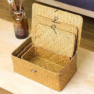 Handmade Woven Storage Boxes Set of 3 Creatively Designed for Multi-Functional Use Organizing Miscellaneous Items Cosmetics Desktop Drawer Storage for Offices Bathrooms Bedrooms Living Rooms