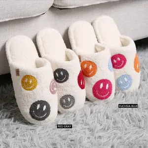 ComfyLuxe Multi-Colored Happy Faces Pattern Luxury Soft Slippers