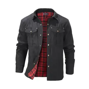 Men's fashionable casual solid color plaid work jacket, mature style button up jacket with flip pockets, classic men's clothing from spring and autumnRAIMENTRY