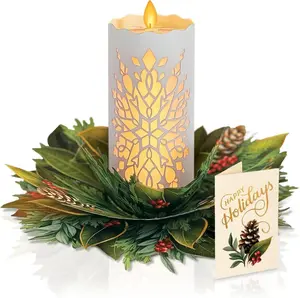 Light Up Pop Up Card with LED Candle, 3D Christmas Card, Holiday Greeting Card with Blank Notecard & Envelope, Reusable Winter Decor, Eco-Friendly Gift