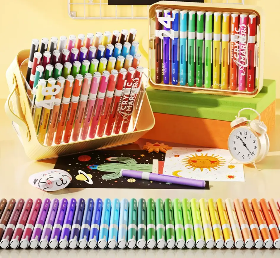 M&G X-Box Direct-Flow Acrylic Markers 12 Colors with Soft Tips Ideal for Layering Colors, Doodling, and DIY Art Projects