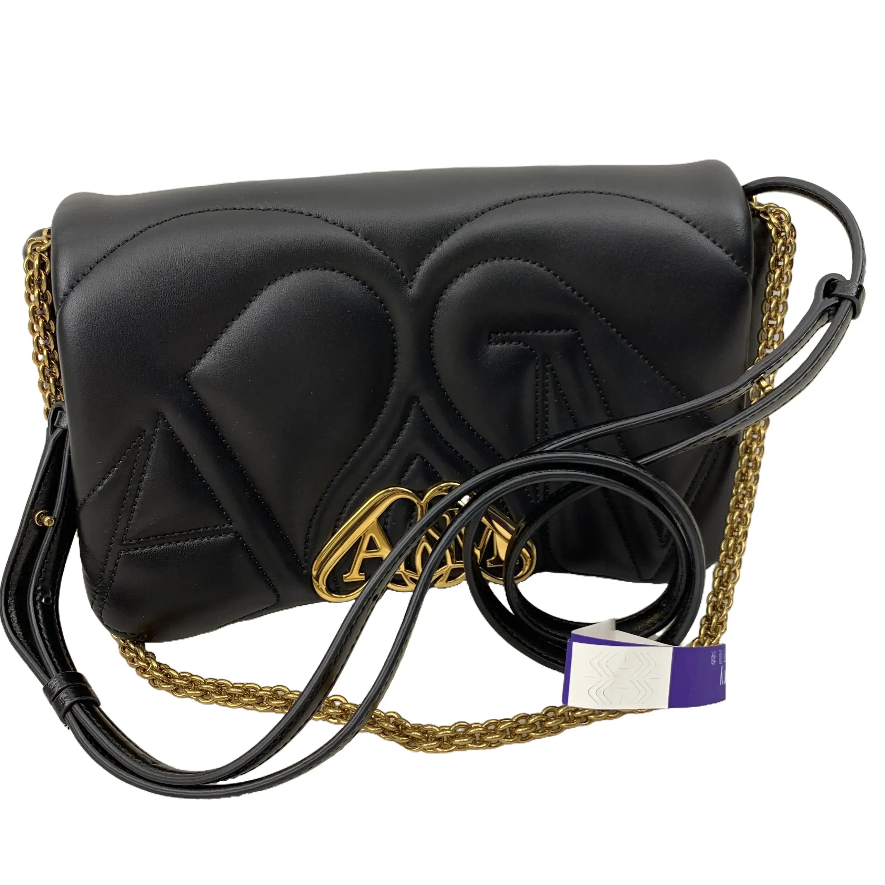Pre-owned Alexander McQueen Black Quilted Leather Chain Crossbody Bag with Gold Seal Logo Hardware TKB00000264